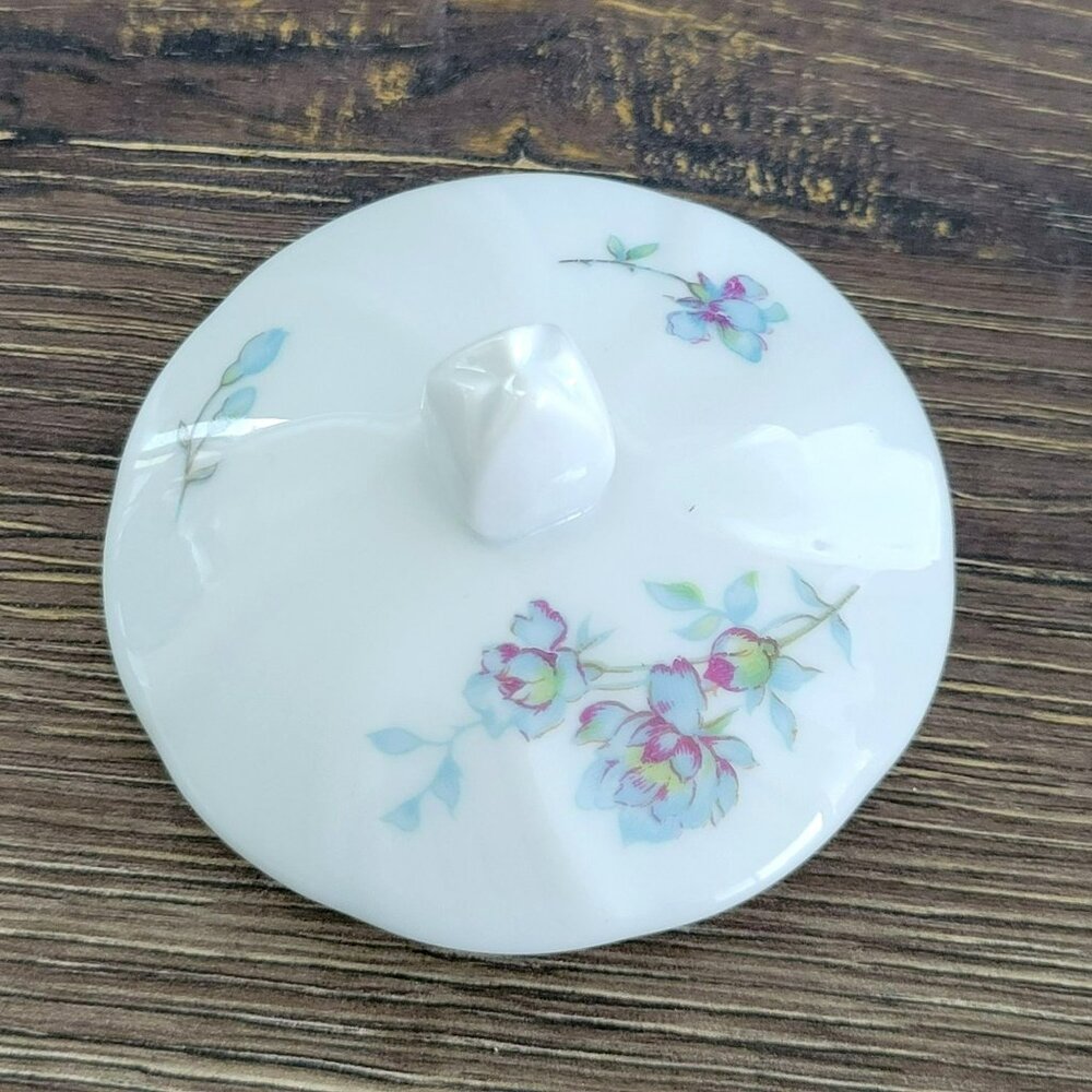 Vintage Bernardaud Limoges Gabrielle Sugar Bowl & Lid, Shabby Chic Blue Floral - Picture 7 of 11